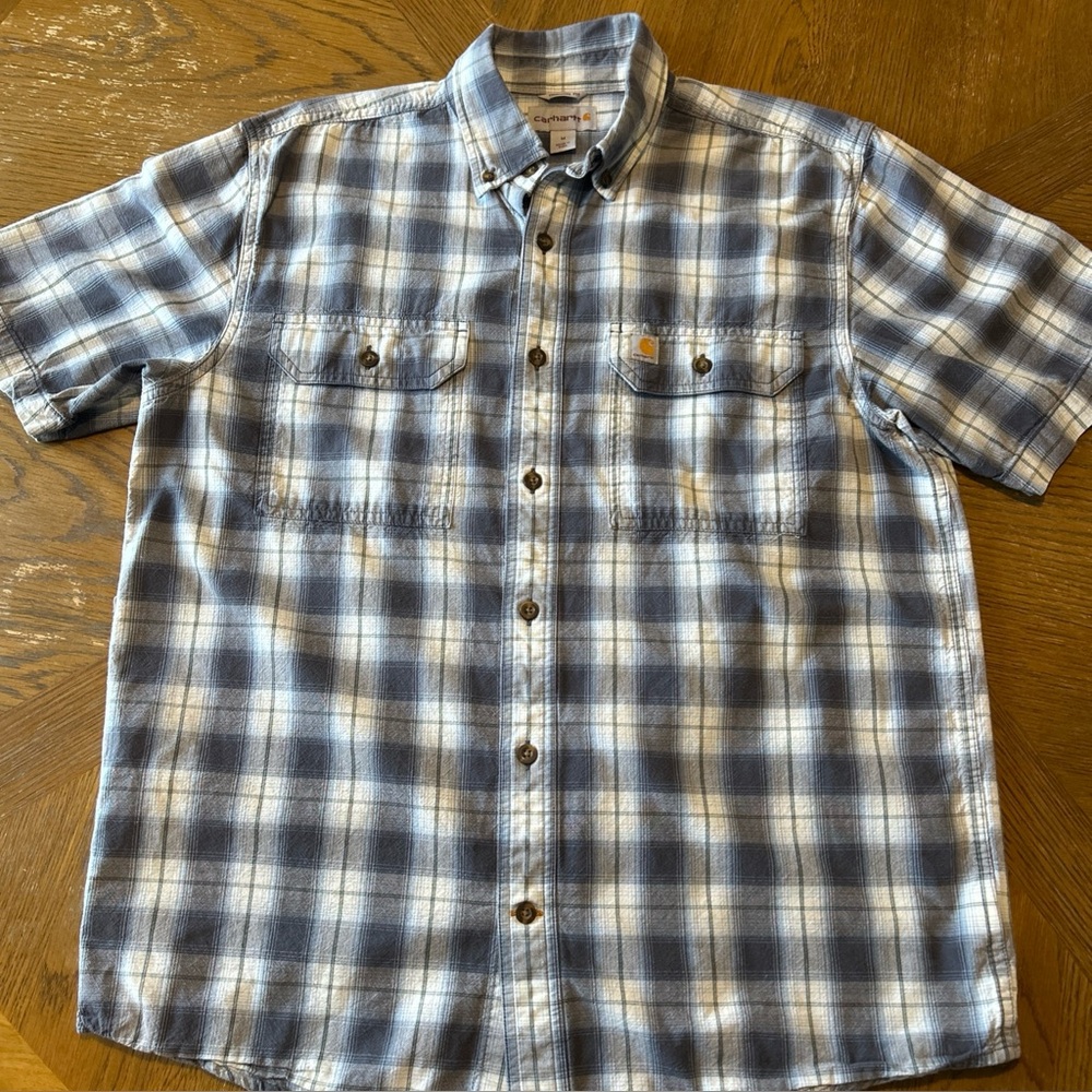 Carhartt  Shirt Mens M Blue Original Fit Plaid Short Sleeve Pockets 104175 BLS